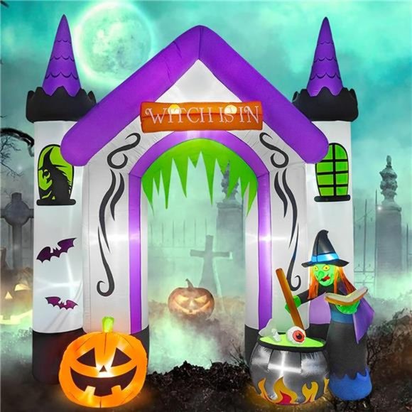 Amazon.com: 9 FT Halloween Inflatables Haunted House Castle  9 FT Halloween Inflatable Decorations Blow up Witch Archway Castle